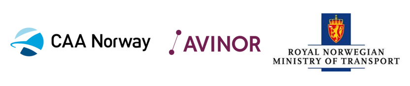 Logos of CAA Norway, Avinor, and the Royal Norwegian Ministry of Transport